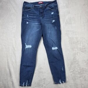 Wax Jean Butt I Love You Jeans Womens 16 Medium Blue Distressed Skinny Stretch